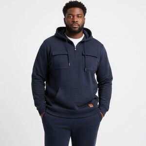 Lepunuo Men's Navy Blue Quarter Zip Cargo Hoodie XXL Tactical Pullover Pockets